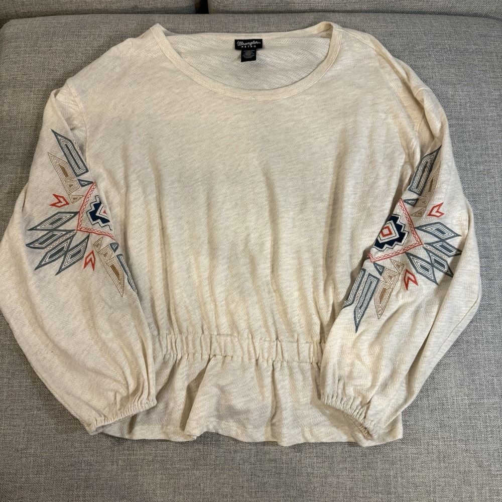 Wrangler Retro Embroidered Peasant Top Womens XL Boho Western Prairie Cream
